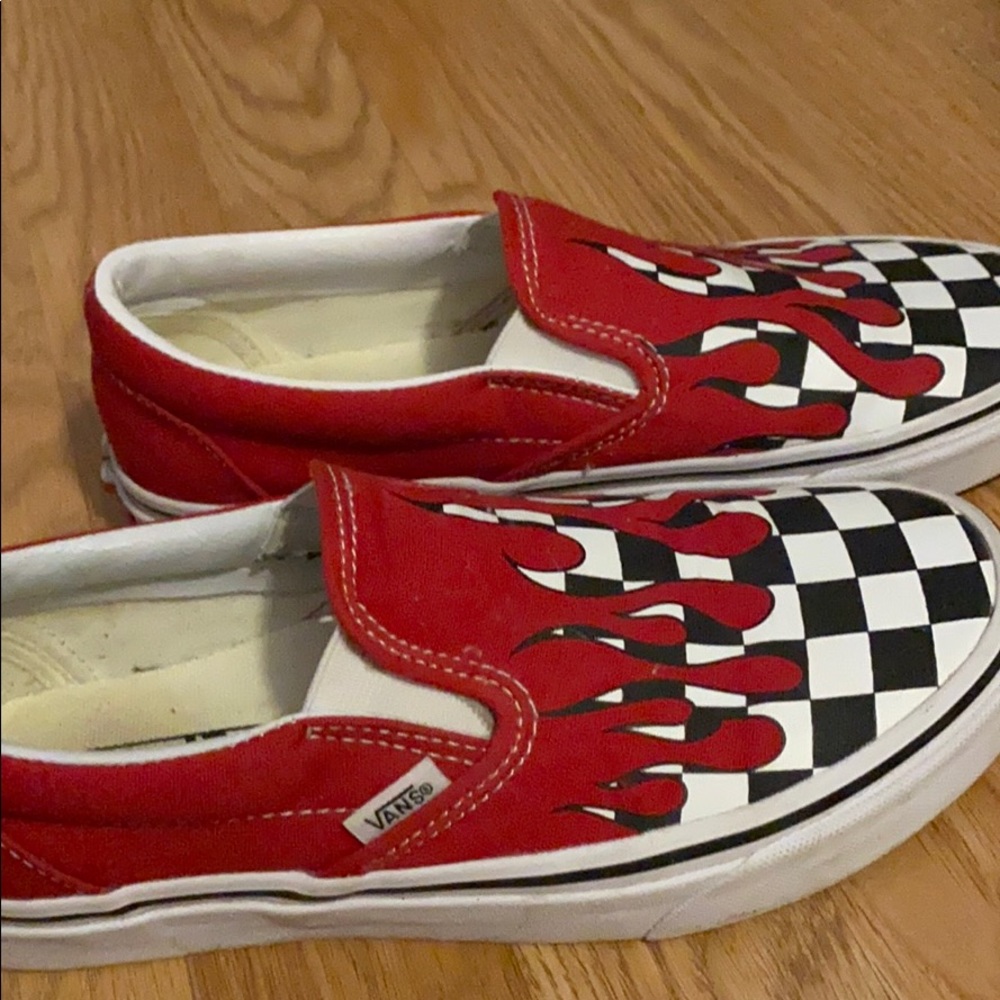 red drip checkered vans
